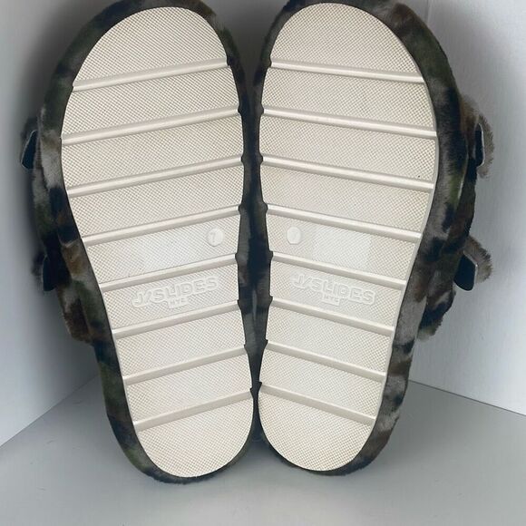 J/SLIDES Genuine Shearling 2 Strap Platform Slide Sandals camouflage 7 - Picture 8 of 9